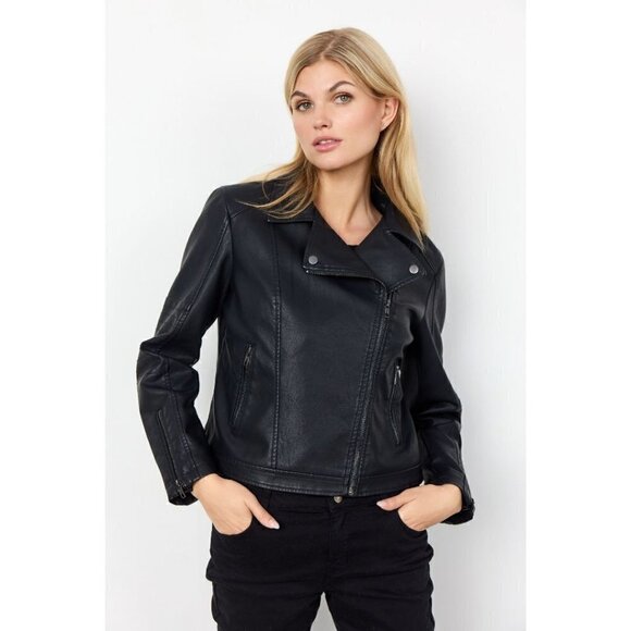 NWT Soya Concept Gunilla 7 Black Faux Leather Moto Biker Jacket - Picture 2 of 6